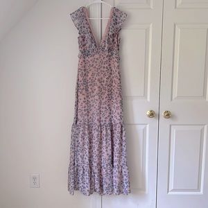 LuLus Floral Flutter Sleeve Maxi